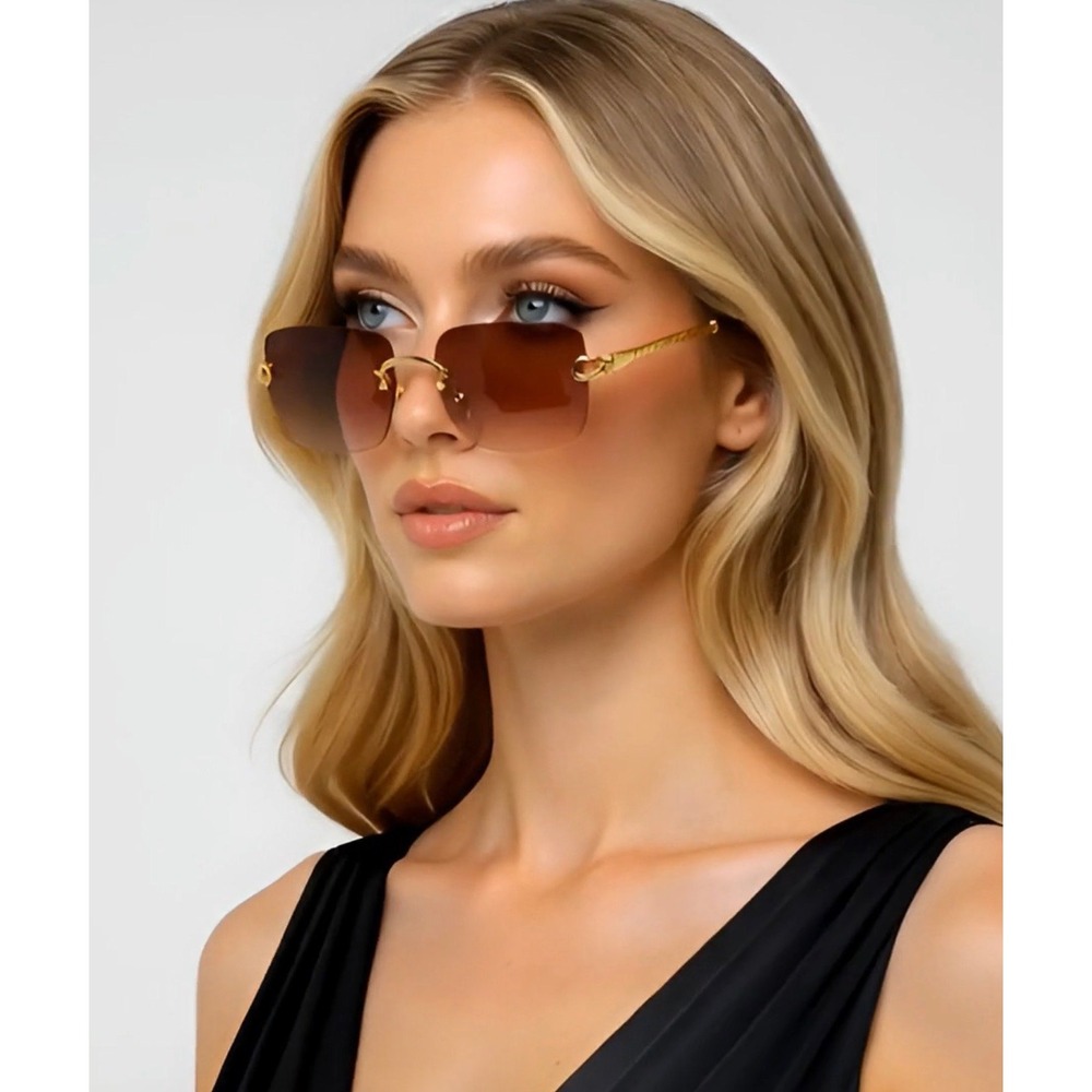 Women Sunglasses Fashion Square Gold Frame Brown Lens Street Wear Classic Fancy